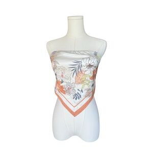 Silly satin scarf blouse white with floral print S